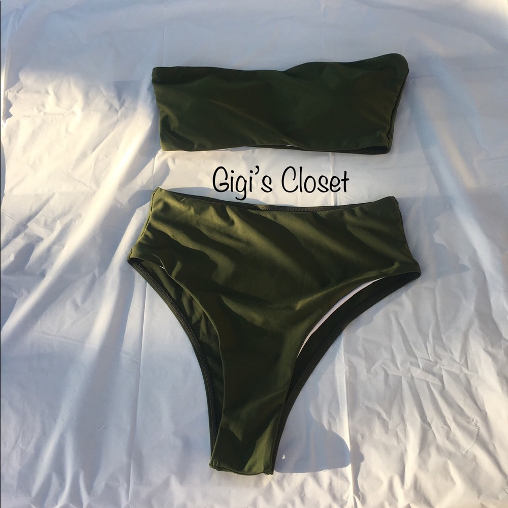 Bandeau Bikini High Waisted GREEN - Picture 2 of 8